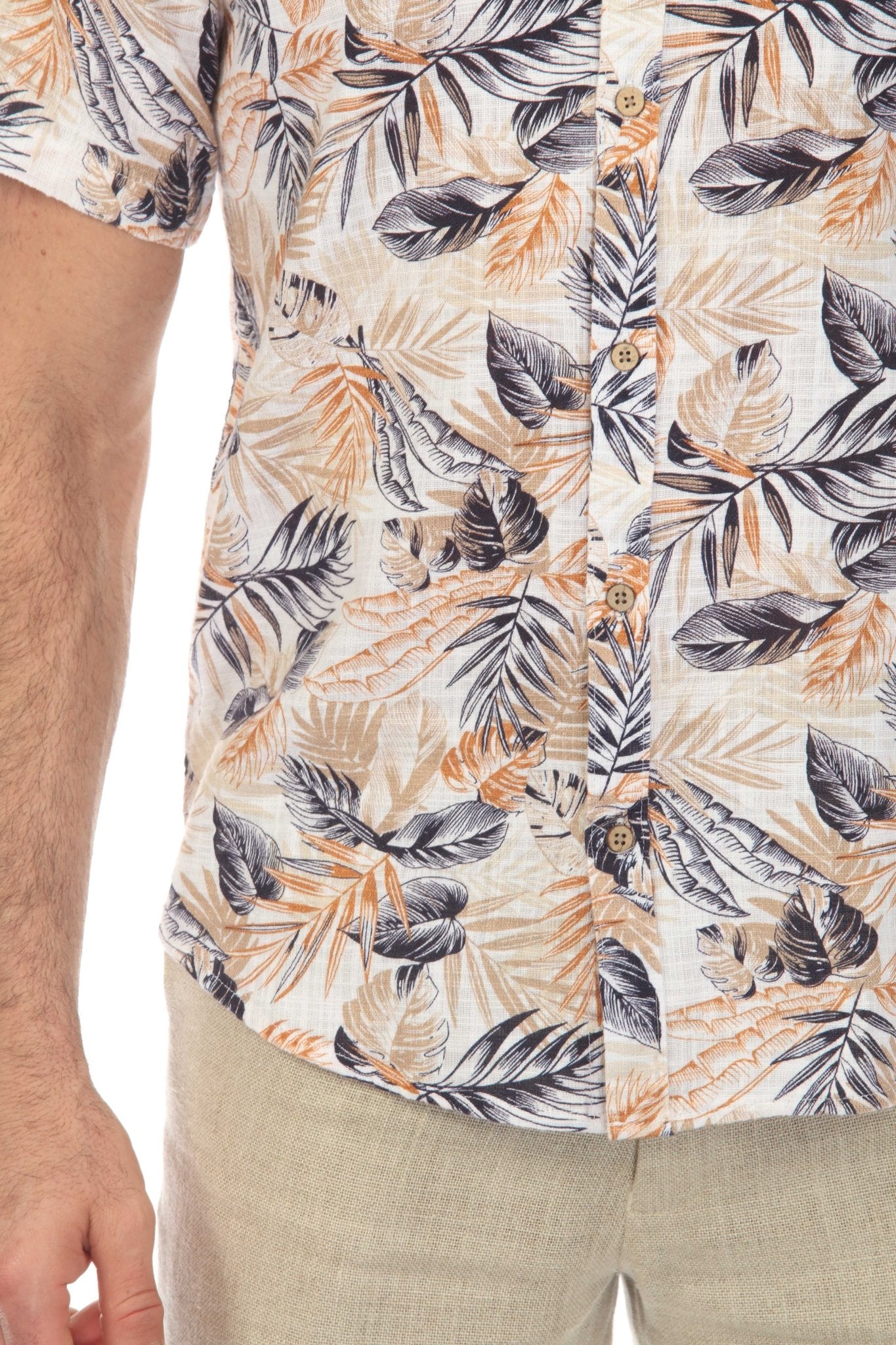 Camisa de manga corta de mezcla de lino con diseño cruzado para hombre