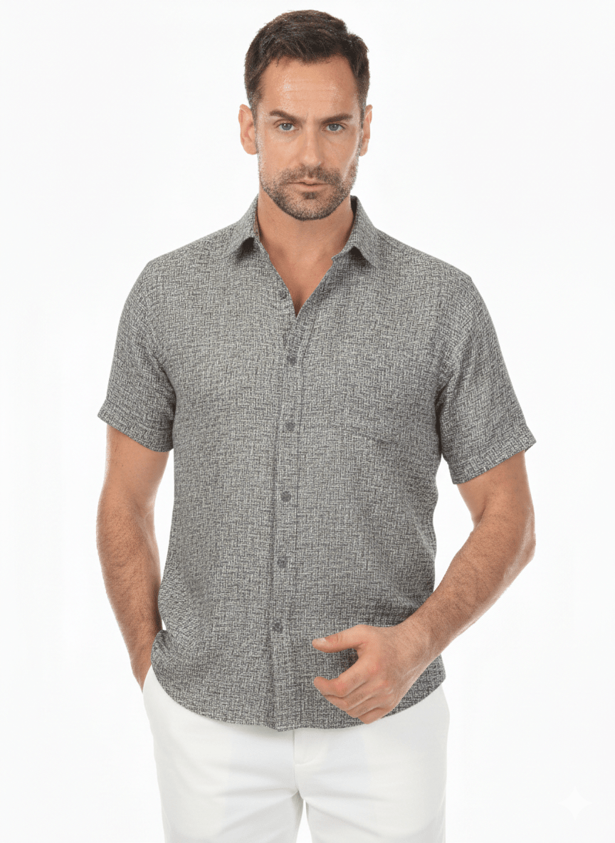 Camisa informal de lino con estampado estilo resort para hombre