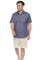 A man smiles wearing the blue cotton blend, short-sleeve, button-up Menâ€™s Pinstripe Resort Shirt.