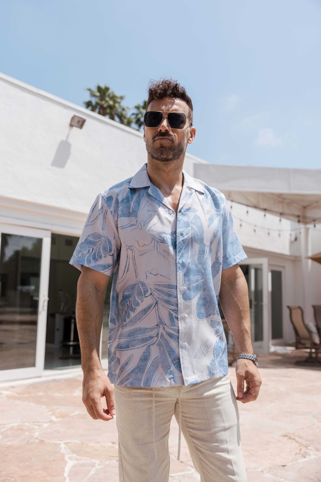 Men’s Tropical Print Resort Shirt Short Sleeve Casual Summer Button-Up
