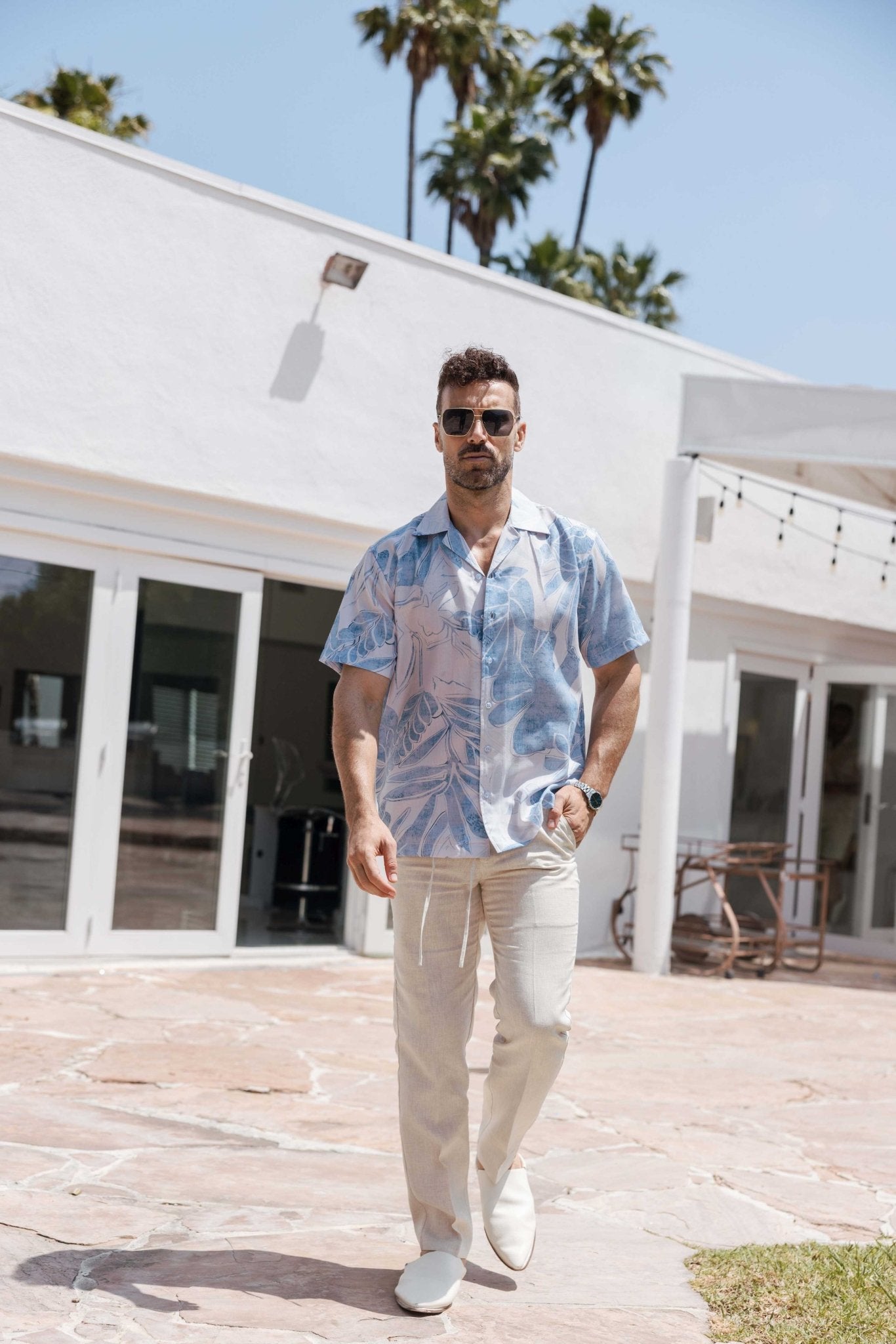 Men’s Tropical Print Resort Shirt Short Sleeve Casual Summer Button-Up