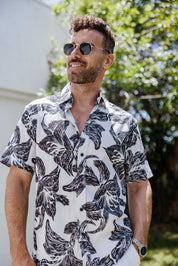 Mojito Men's Resort Style Casual Festive Print Searsucker Textured Shirt