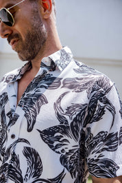 Mojito Men's Resort Style Casual Festive Print Searsucker Textured Shirt