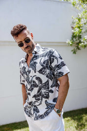 Mojito Men's Resort Style Casual Festive Print Searsucker Textured Shirt