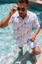 Mojito Men's Resort Style Casual Festive Print Searsucker Textured Shirt