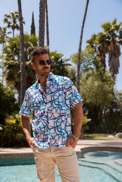 Mojito Men's Resort Style Casual Festive Print Searsucker Textured Shirt