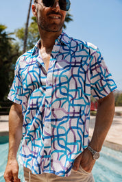 Mojito Men's Resort Style Casual Festive Print Searsucker Textured Shirt