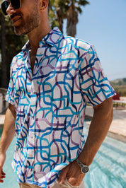 Mojito Men's Resort Style Casual Festive Print Searsucker Textured Shirt