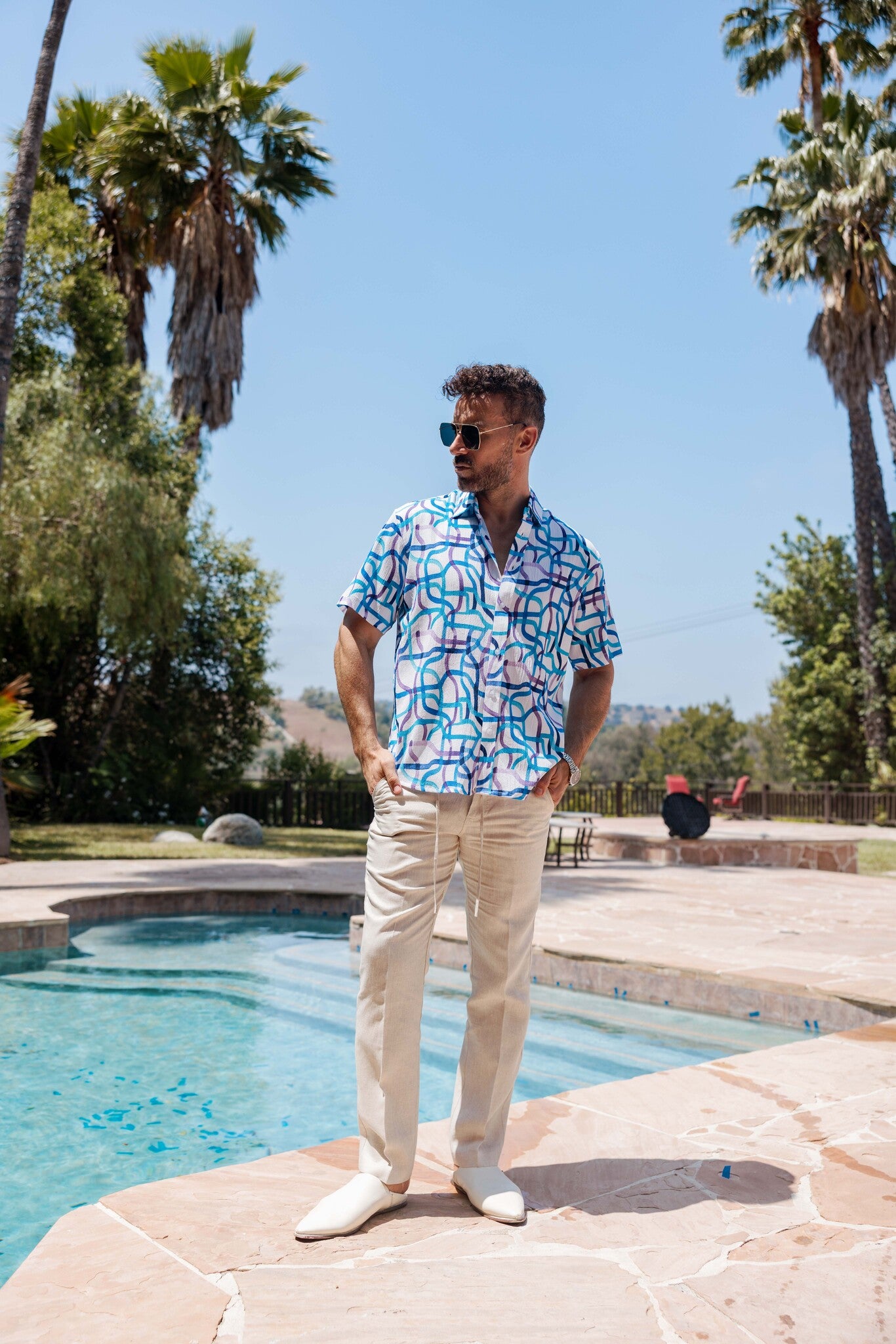 Mojito Men's Resort Style Casual Festive Print Searsucker Textured Shirt