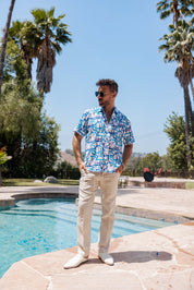 Mojito Men's Resort Style Casual Festive Print Searsucker Textured Shirt