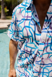 Mojito Men's Resort Style Casual Festive Print Searsucker Textured Shirt