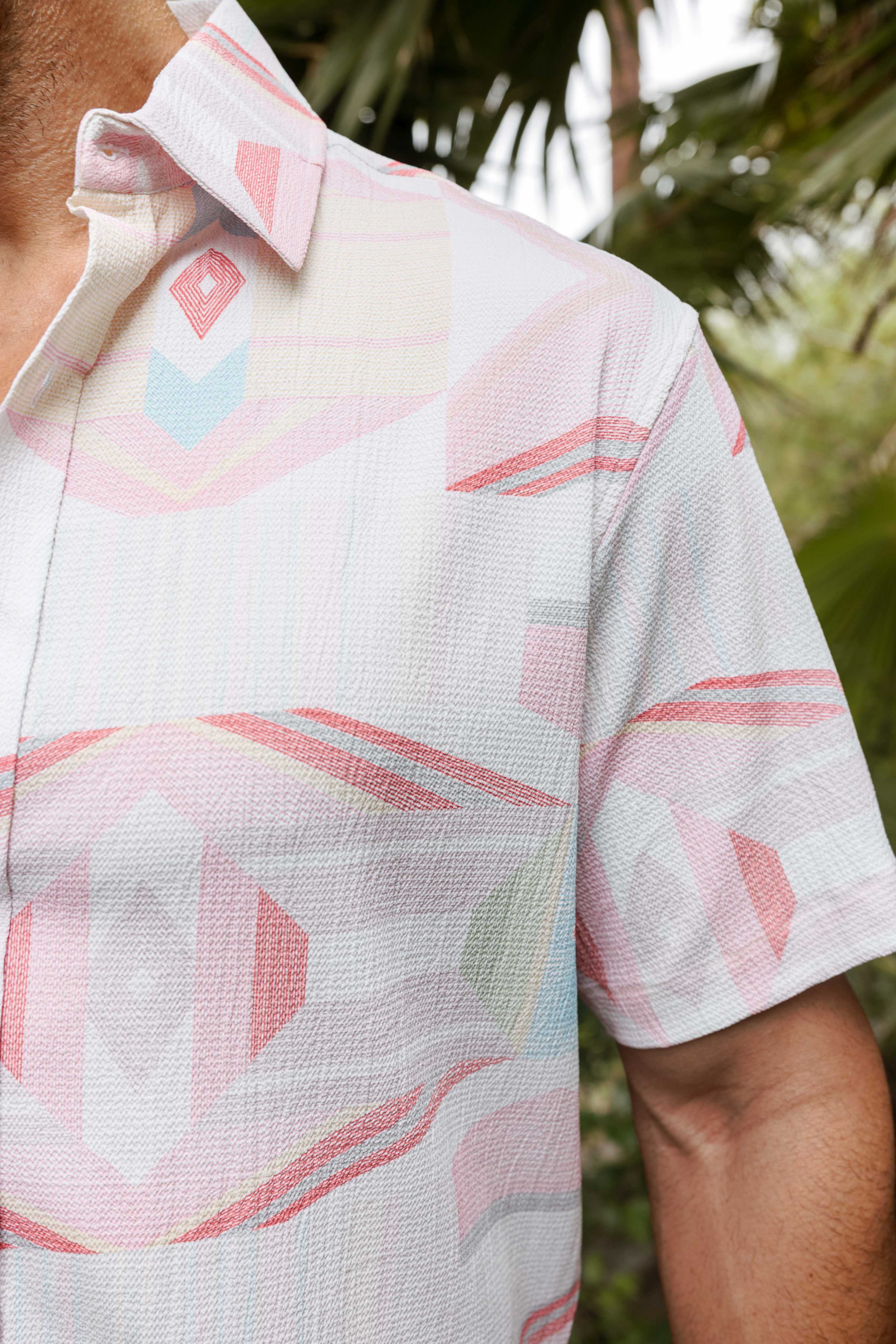 Mojito Men's Resort Style Casual Festive Print Searsucker Textured Shirt