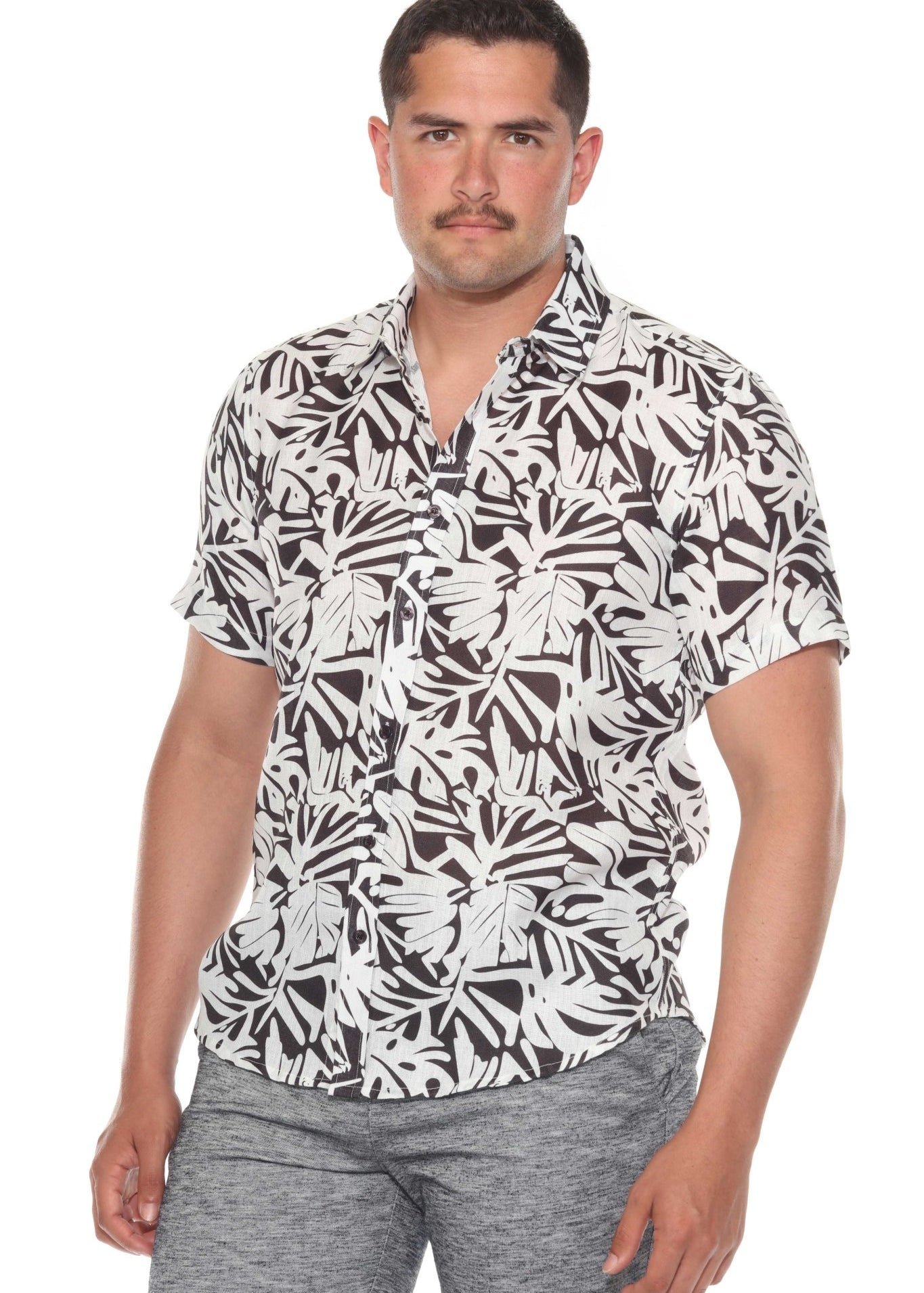 Men's Resort Style Casual Linen-Look Modern Print Shirt