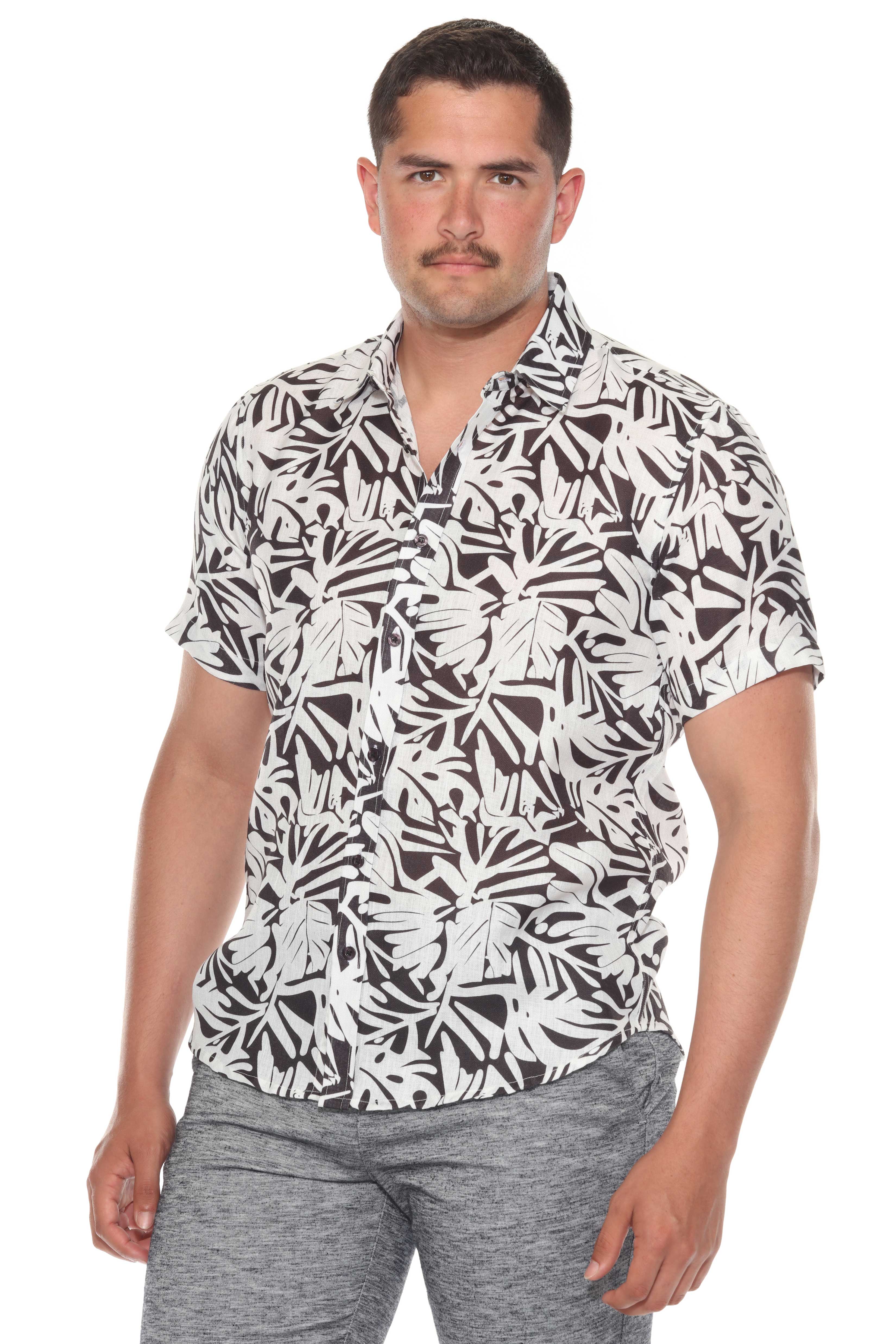 Mojito Men's Resort Style Casual Linen-Look Modern Print Shirt