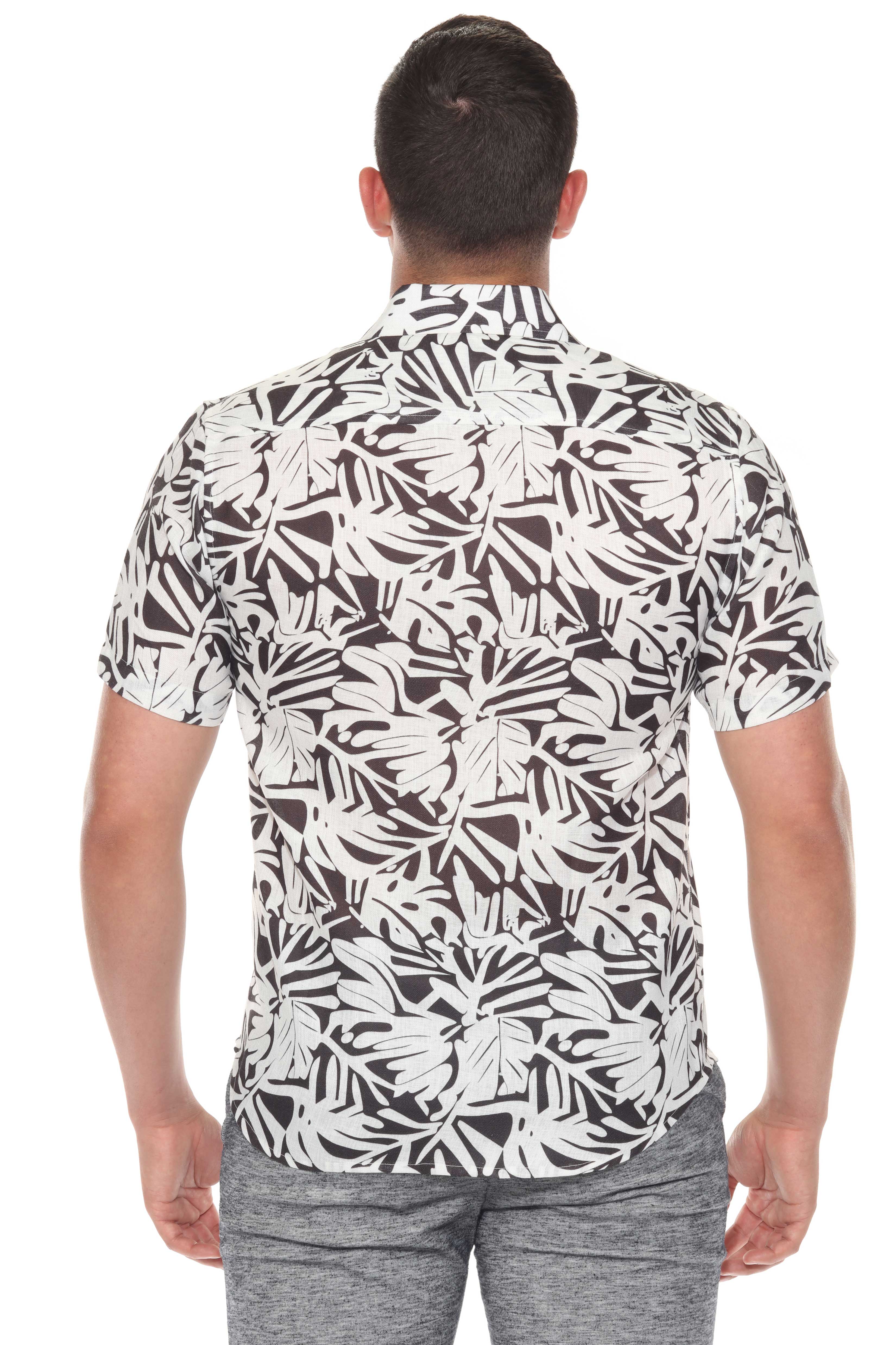 Mojito Men's Resort Style Casual Linen-Look Modern Print Shirt