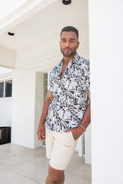Mojito Men's Resort Style Casual Linen-Look Modern Print Shirt