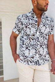 Mojito Men's Resort Style Casual Linen-Look Modern Print Shirt