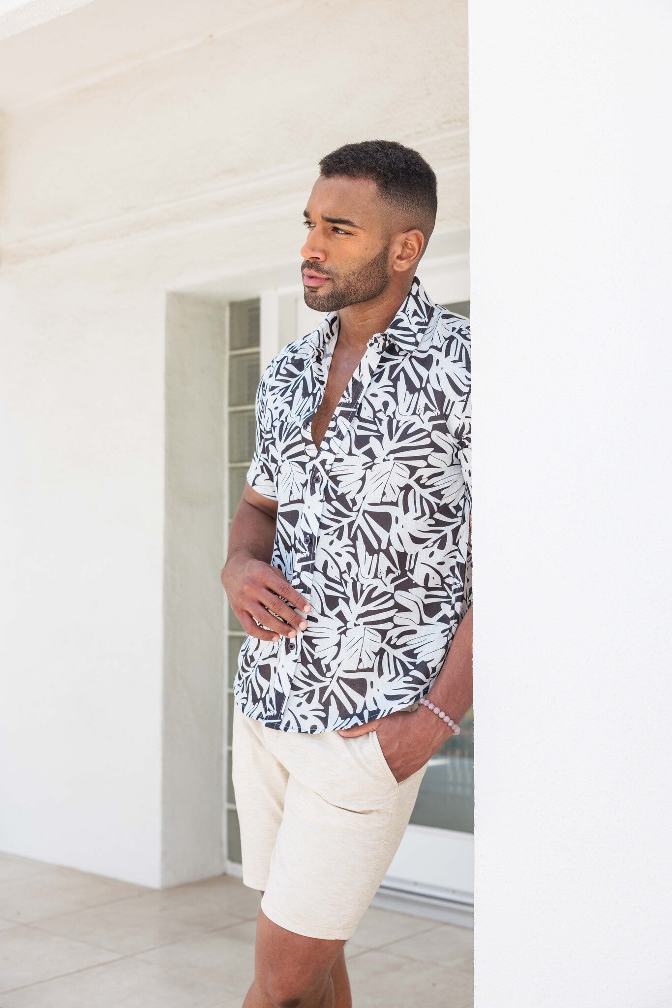 Mojito Men's Resort Style Casual Linen-Look Modern Print Shirt