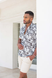 Mojito Men's Resort Style Casual Linen-Look Modern Print Shirt
