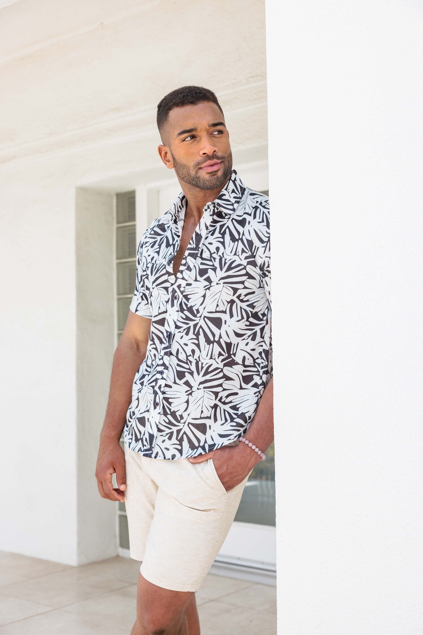 Mojito Men's Resort Style Casual Linen-Look Modern Print Shirt