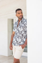 Mojito Men's Resort Style Casual Linen-Look Modern Print Shirt
