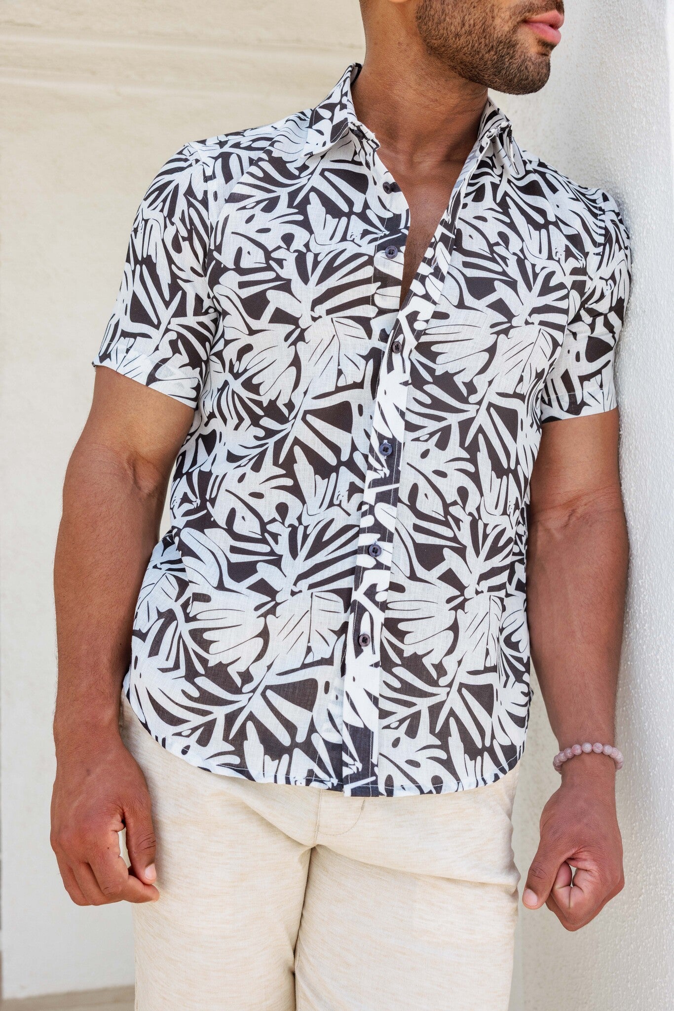 Mojito Men's Resort Style Casual Linen-Look Modern Print Shirt