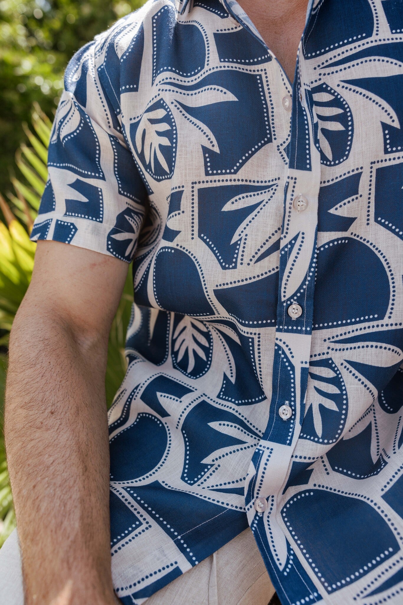 Mojito Men's Resort Style Casual Linen-Look Modern Print Shirt