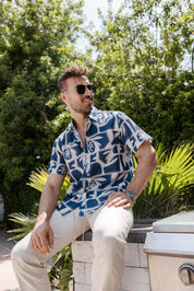 Mojito Men's Resort Style Casual Linen-Look Modern Print Shirt