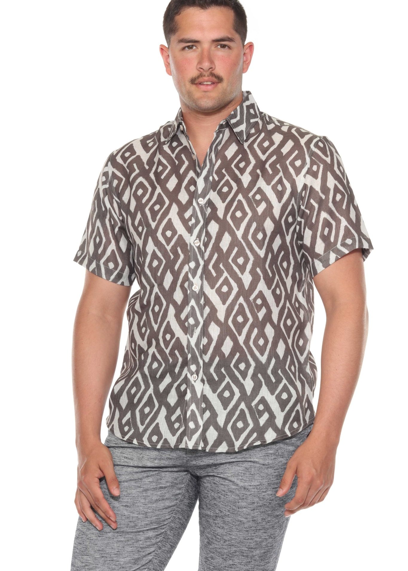 Men's Resort Style Casual Linen-Look Modern Print Shirt
