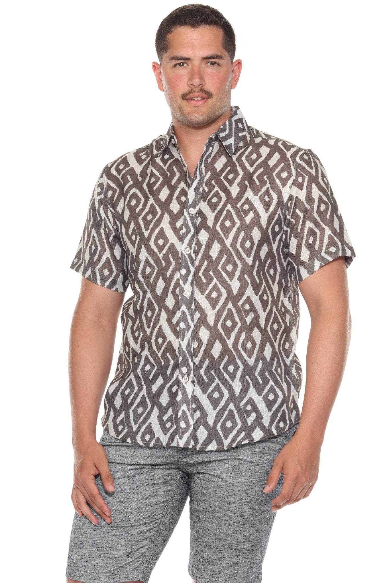 Men's Resort Style Casual Linen-Look Modern Print Shirt
