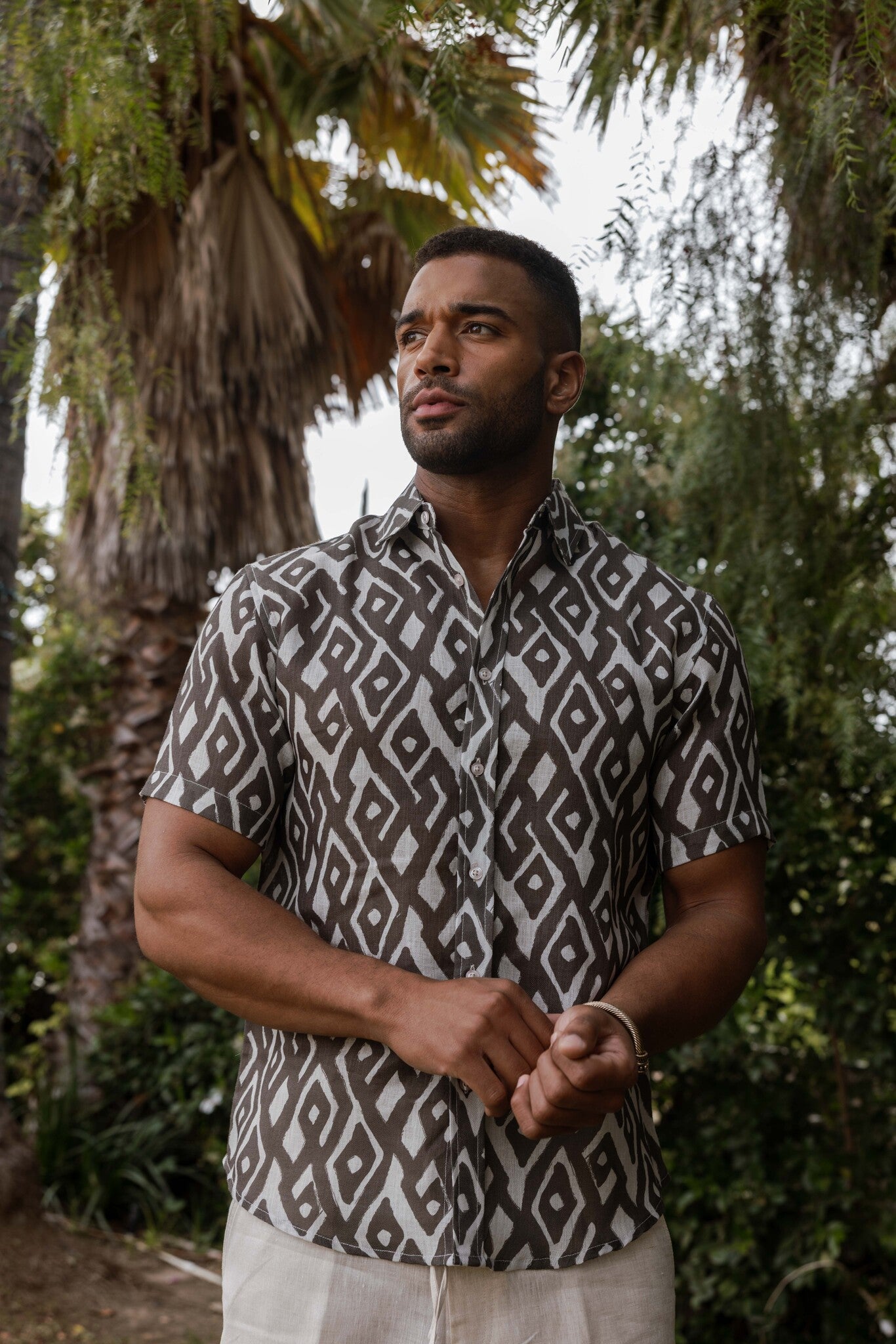 Mojito Men's Resort Style Casual Linen-Look Modern Print Shirt