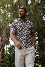 Mojito Men's Resort Style Casual Linen-Look Modern Print Shirt