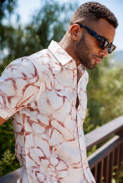 Mojito Men's Resort Style Casual Linen-Look Modern Print Shirt