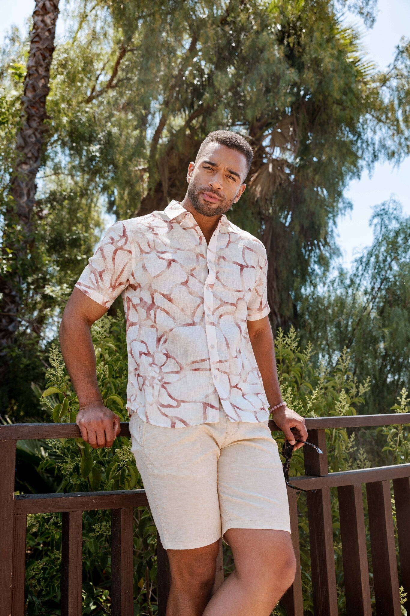 Mojito Men's Resort Style Casual Linen-Look Modern Print Shirt