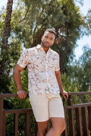 Mojito Men's Resort Style Casual Linen-Look Modern Print Shirt