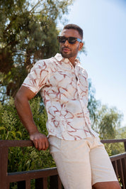 Mojito Men's Resort Style Casual Linen-Look Modern Print Shirt