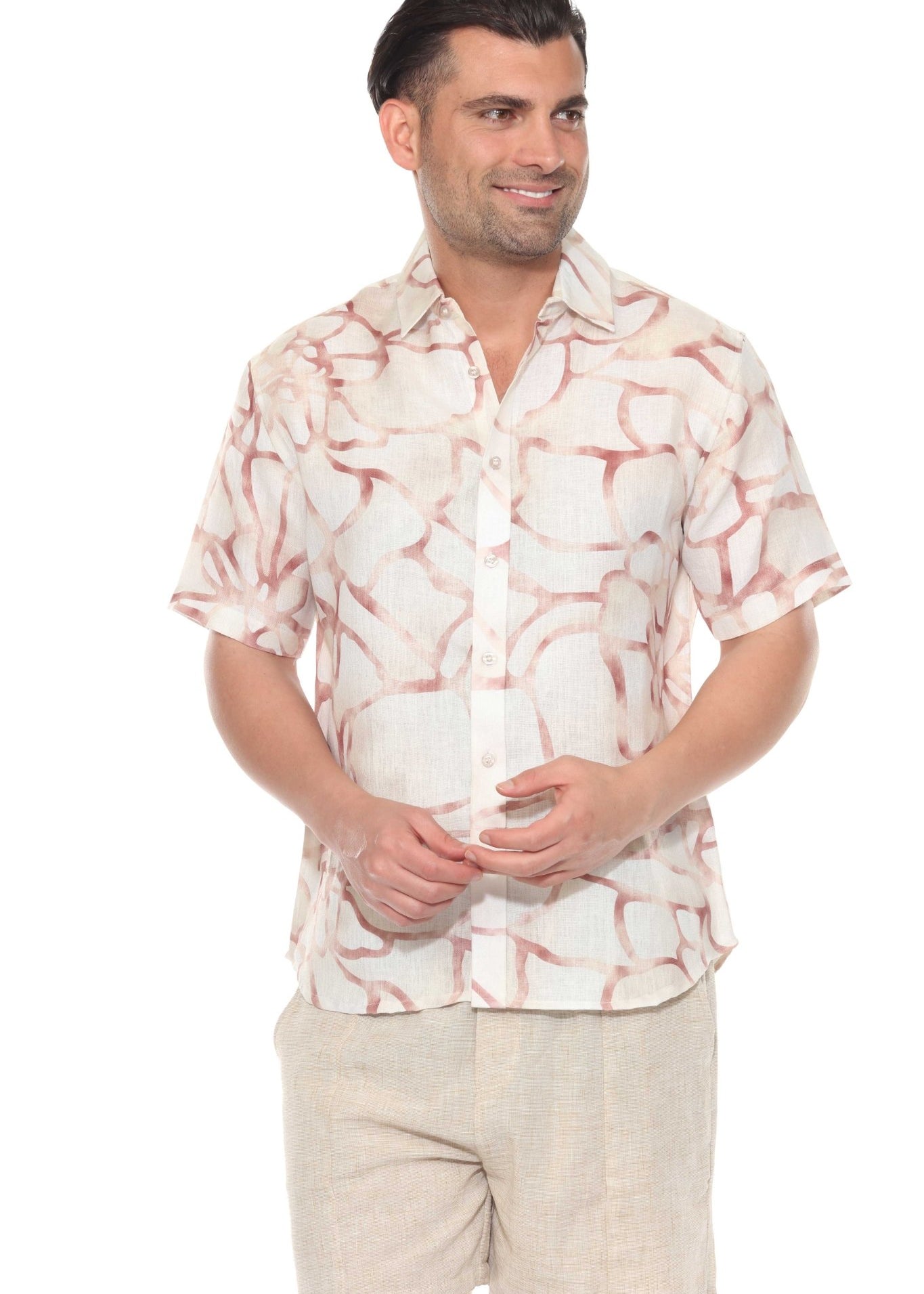 Men's Resort Style Casual Linen-Look Modern Print Shirt