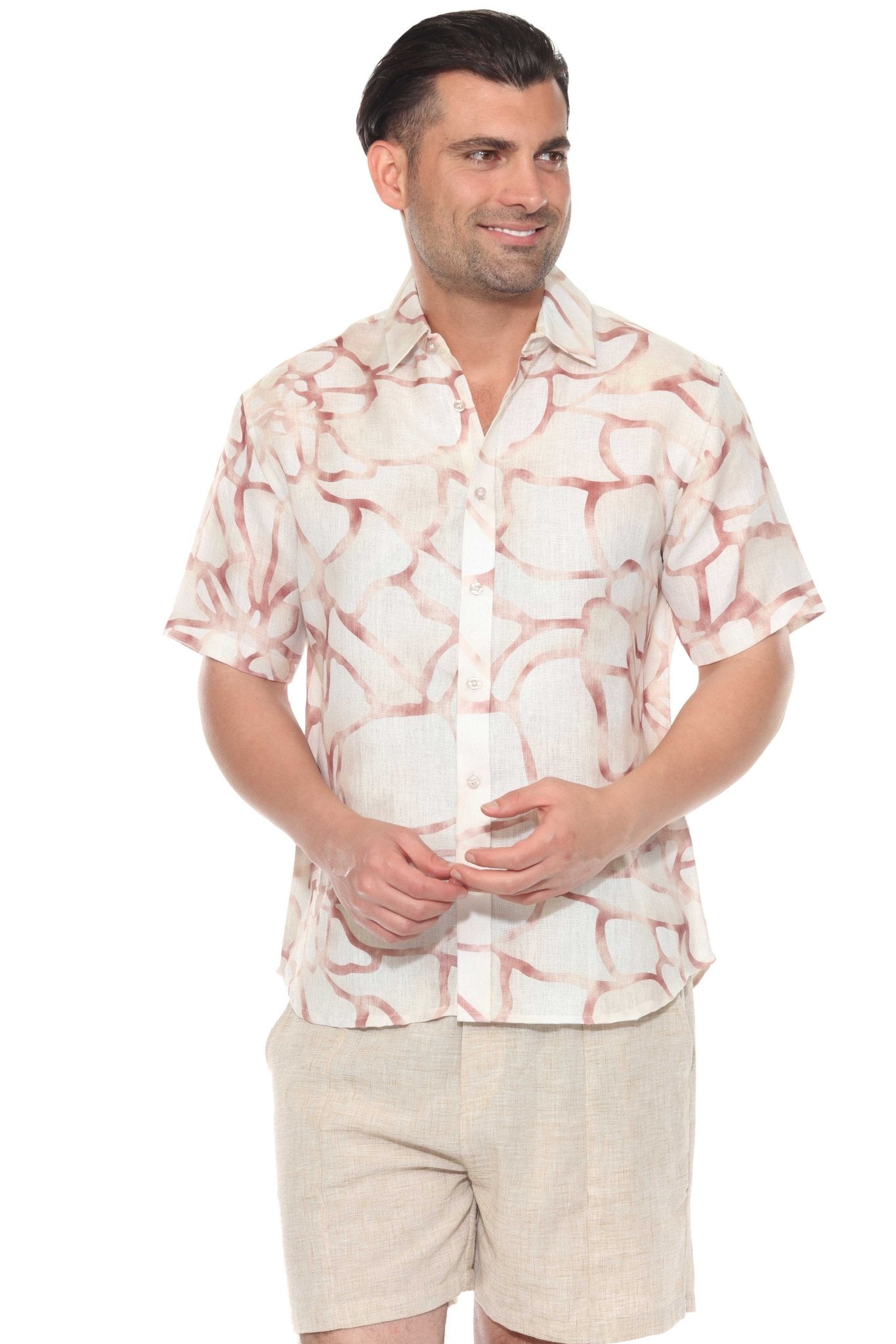 Men's Resort Style Casual Linen-Look Modern Print Shirt
