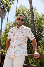 Mojito Men's Resort Style Casual Linen-Look Modern Print Shirt
