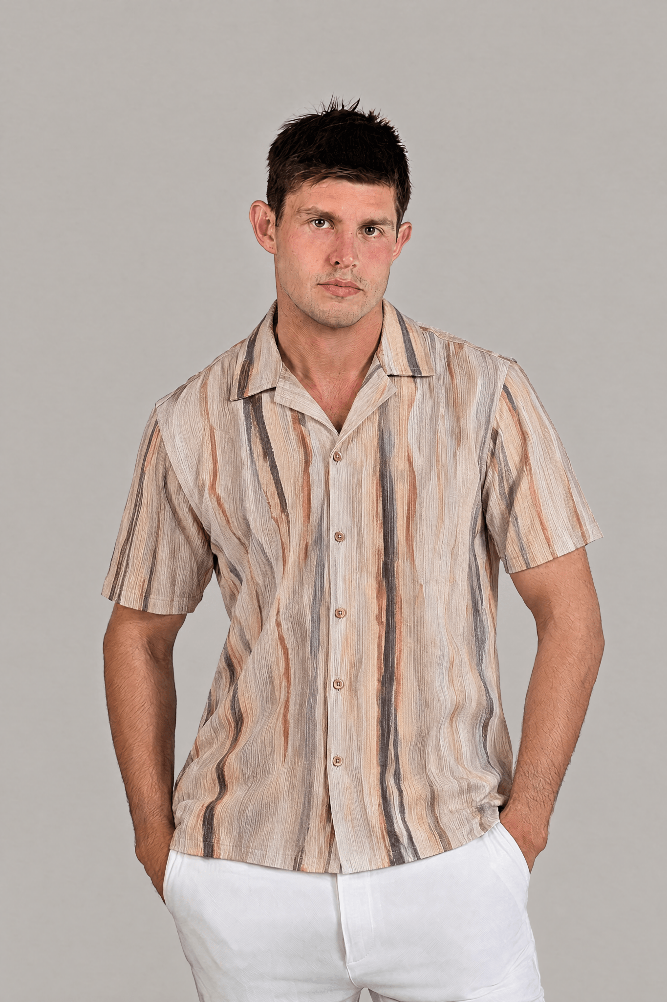 Natural Stone Print Camp Shirt Short Sleeve