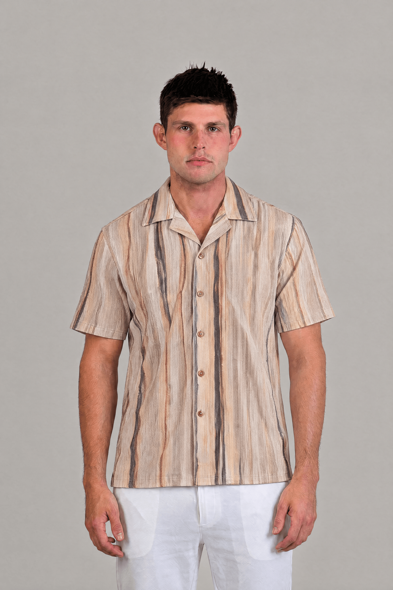 Natural Stone Print Camp Shirt Short Sleeve