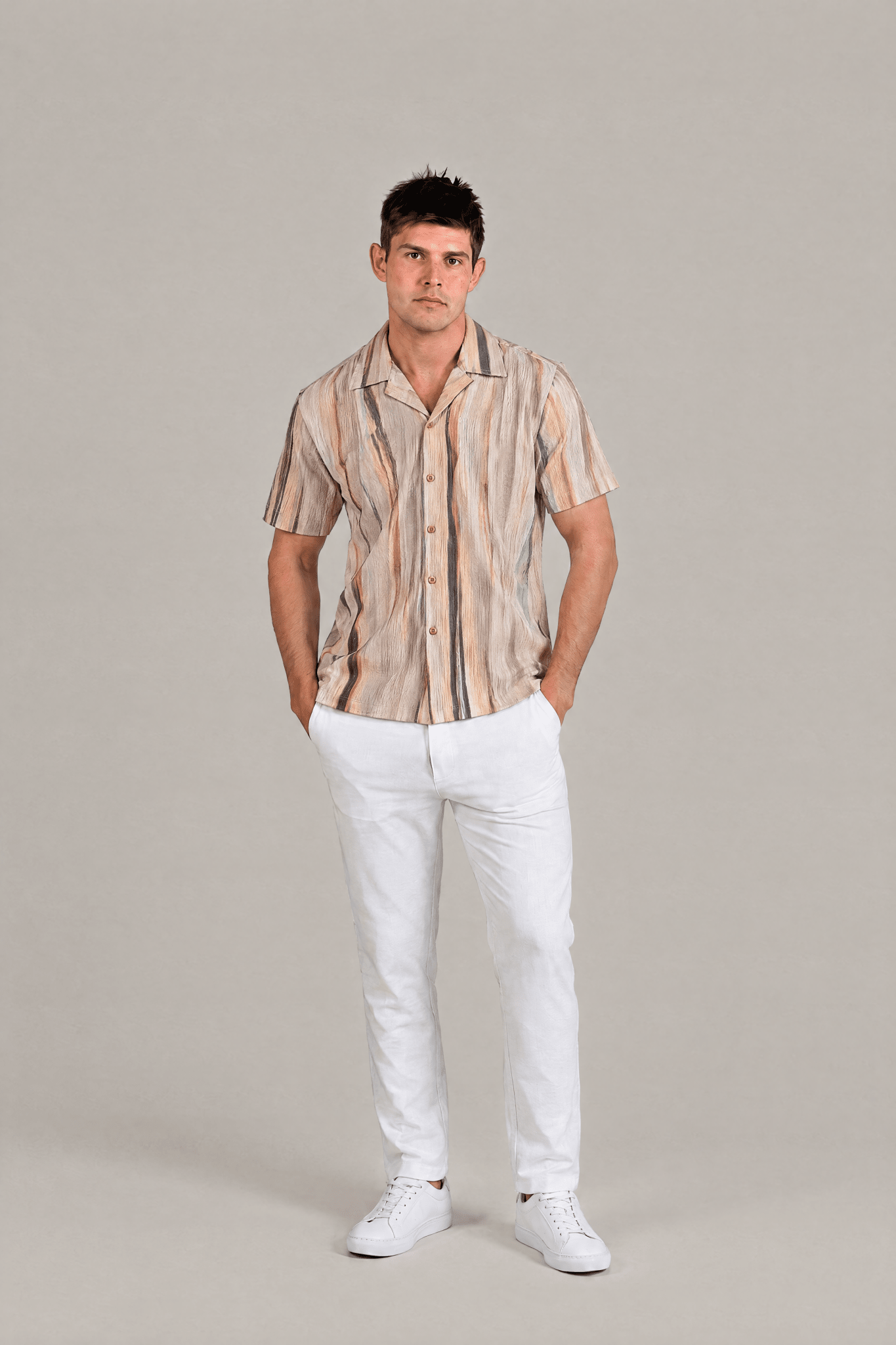 Natural Stone Print Camp Shirt Short Sleeve