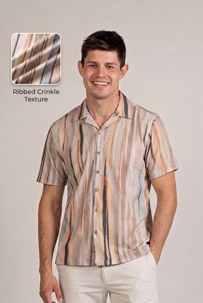 Natural Stone Print Camp Shirt Short Sleeve