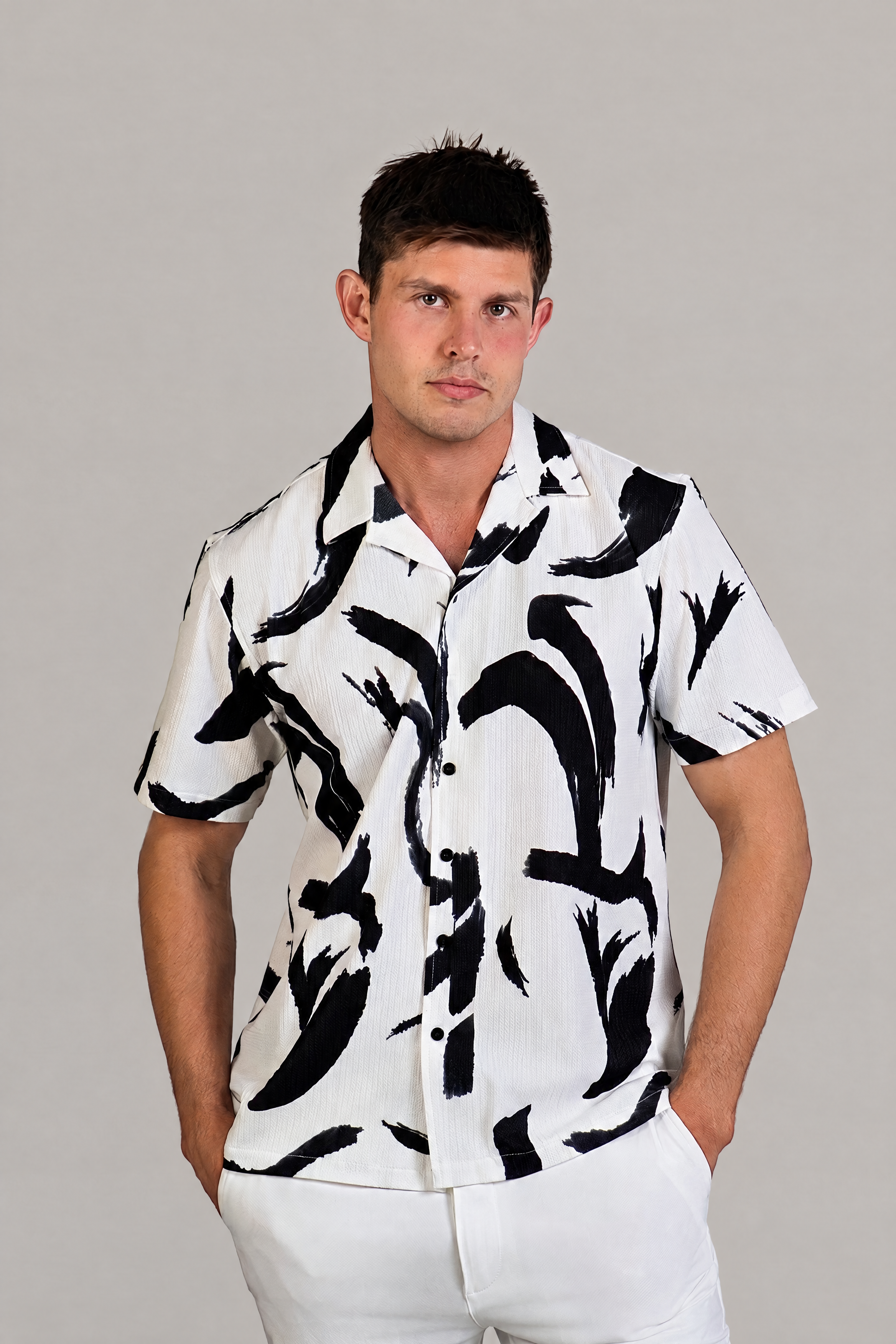 Waterbrush Print Camp Shirt Short Sleeve