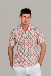 Diamond Watercolor Print Camp Shirt Short Sleeve