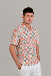Diamond Watercolor Print Camp Shirt Short Sleeve