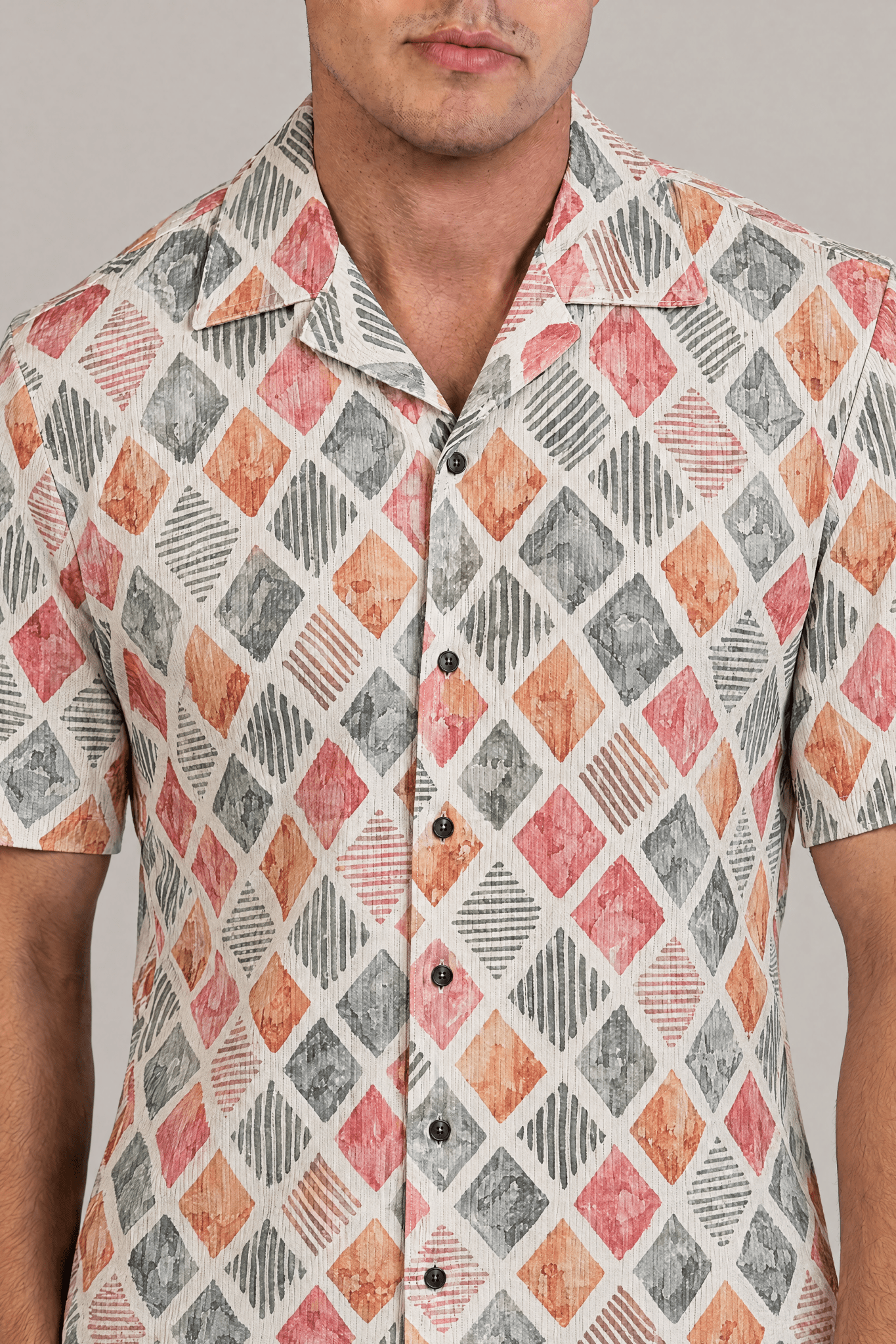 Diamond Watercolor Print Camp Shirt Short Sleeve