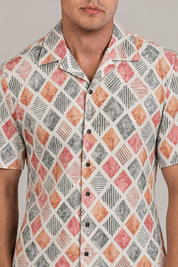 Diamond Watercolor Print Camp Shirt Short Sleeve