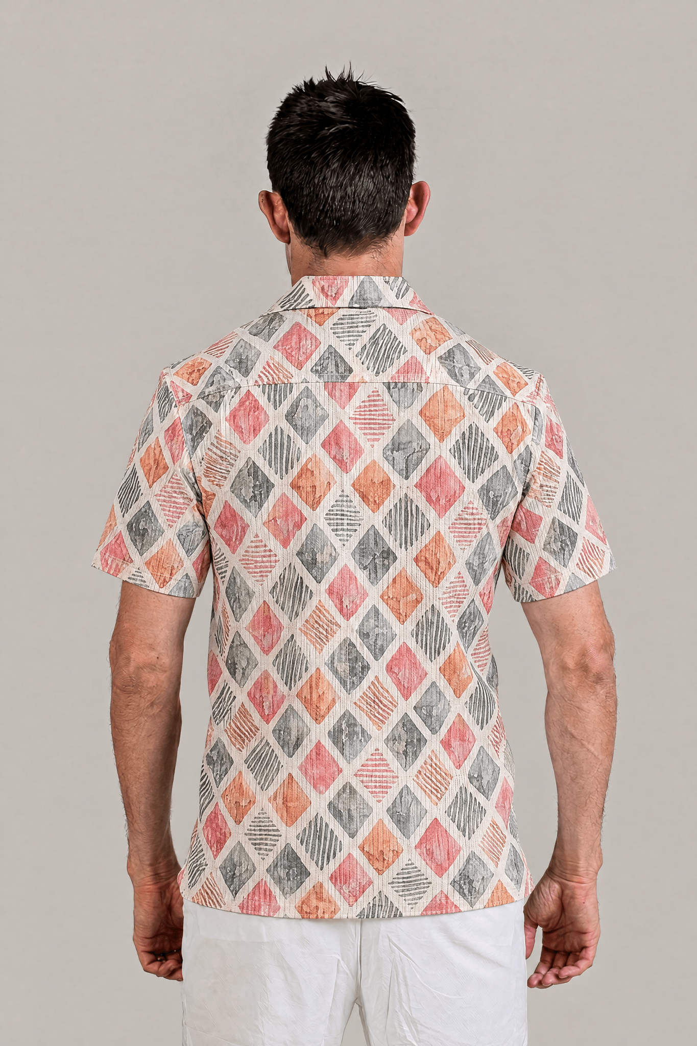 Diamond Watercolor Print Camp Shirt Short Sleeve
