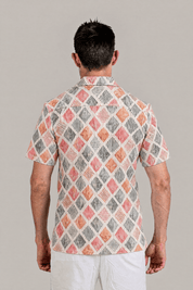 Diamond Watercolor Print Camp Shirt Short Sleeve